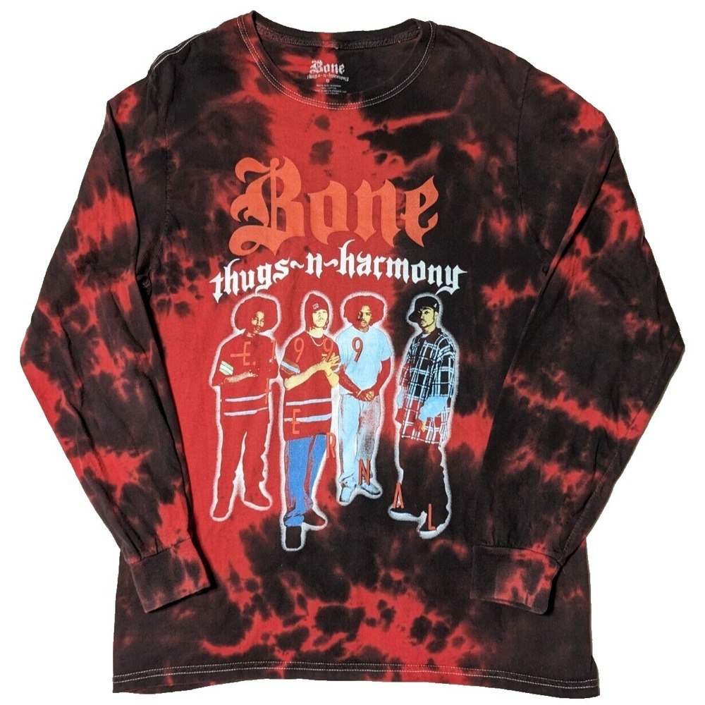 BONE THUGS-N-HARMONY Men Small 100% Cotton Red Tie Dye Long Sleeve T-Shirt